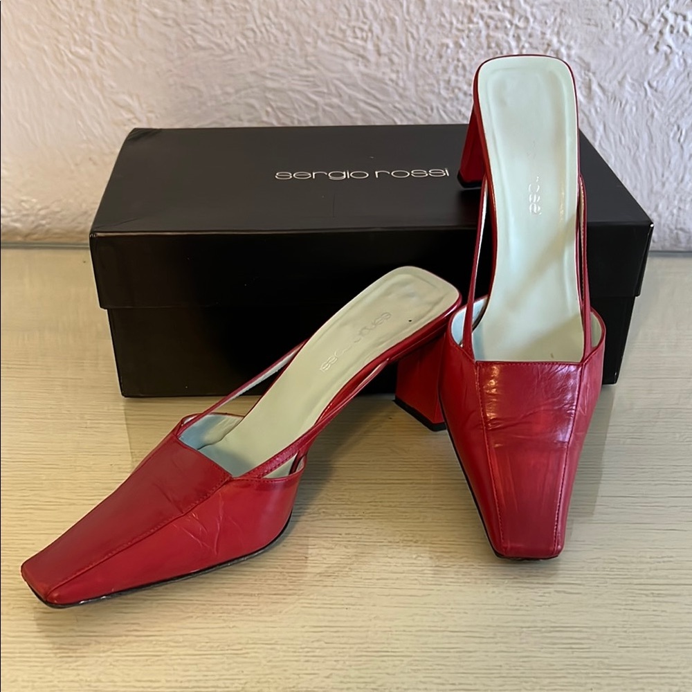 Sergio Rossi Red Patent Leather Slingbacks
